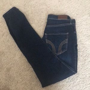 dark wash really high rise skinny jeans
